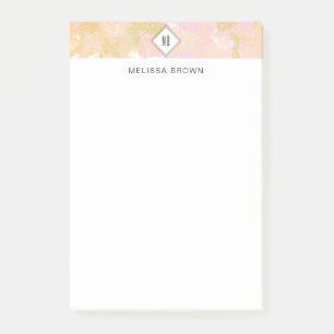 Post-it® Aquarelle Abstraite Élégante Monogramme Or rose