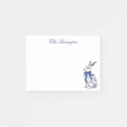 Post-it® Aquarelle Bleu et blanc Chinoiserie Lapin Rabbit (Devant)