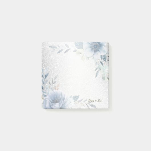 Post-it® Aquarelle bleu foncé Fleurs Argent Élégant (Devant)