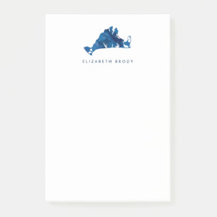 Post-it® Aquarelle bleue Marthas Vignoble Carte Monogramme