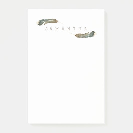 Post-it® Aquarelle Boho Feather | Nom personnalisé (Devant)