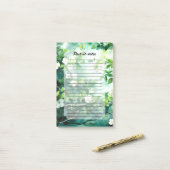 Post-it® Aquarelle botanique Fleurs blanches Feuilles verte (Sur un bureau)