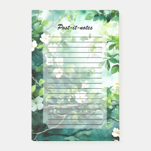 Post-it® Aquarelle botanique Fleurs blanches Feuilles verte (Devant)