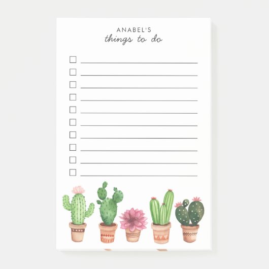 Post-it® Aquarelle Cactus Succulents Flore Blush (Devant)