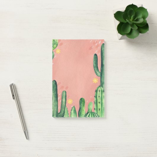 Post-it® Aquarelle cactus vert rose mignon. Succulentes (Bureau)