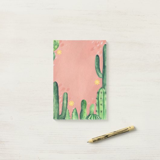 Post-it® Aquarelle cactus vert rose mignon. Succulentes (Sur un bureau)