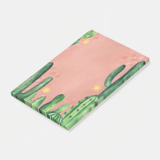 Post-it® Aquarelle cactus vert rose mignon. Succulentes (Incliné)