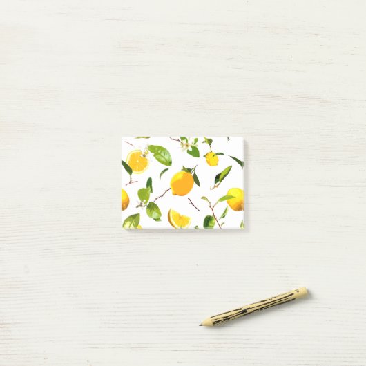Post-it® Aquarelle Citron et Feuilles 16 (Sur un bureau)
