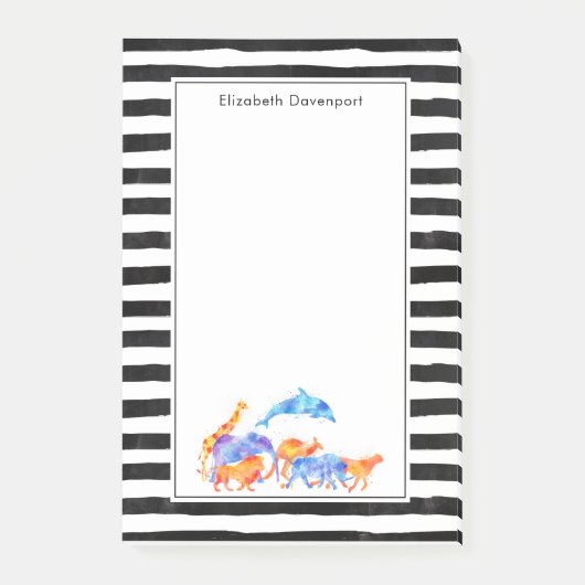 Post-it® Aquarelle colorée du troupeau d'animaux sauvages (Devant)