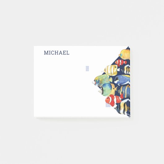 Post-it® Aquarelle colorée Poisson marin Nom personnalisé (Devant)