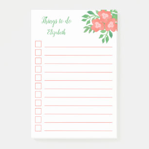 Post-it® Aquarelle Coral & Vert Floral Linal To Do List