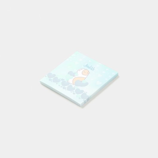 Post-it® Aquarelle Cute Blue Nom École (Incliné)