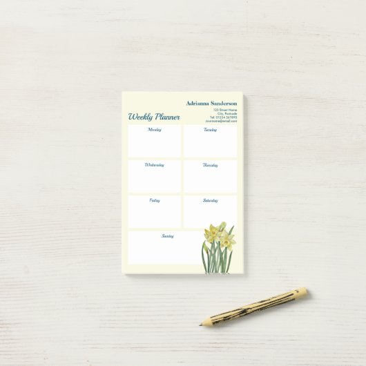 Post-it® Aquarelle Daffodils Botanique Weekly Planner (Sur un bureau)