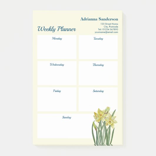 Post-it® Aquarelle Daffodils Botanique Weekly Planner (Devant)