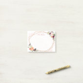 Post-it® Aquarelle de cadre d'or géométrique moderne Floral (Sur un bureau)