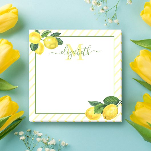 Post-it® Aquarelle de citrons rustiques Monogramme, rayures