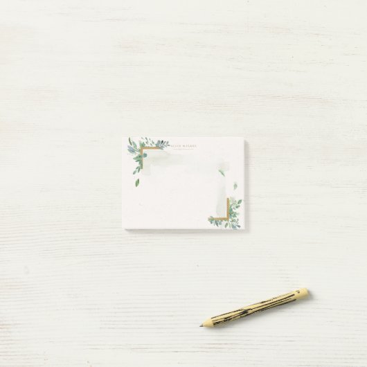 Post-it® aquarelle douce or verdure monogramme post it pas (Sur un bureau)
