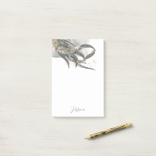 Post-it® Aquarelle Eucalyptus Verdure Feuille (Sur un bureau)