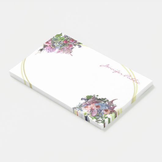 Post-it® Aquarelle Fleurs à main Script Gold Modèle cadre (Incliné)