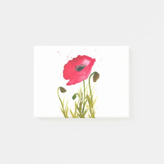 Post-it® Aquarelle fleurs de pavots rouges chic rustique (Devant)