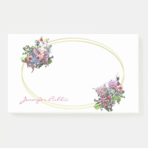 Post-it® Aquarelle Fleurs or Cadre Modèle de script main