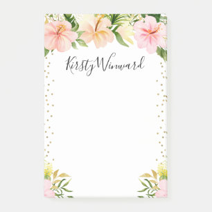 Post-it® Aquarelle Fleurs Tropicales Or Confetti