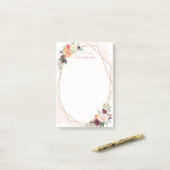 Post-it® Aquarelle Floral Abstrait Gold Frame Girly (Sur un bureau)