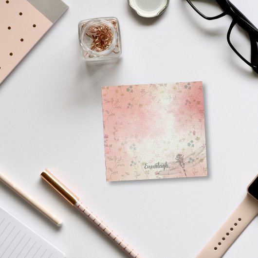 Post-it® Aquarelle Floral Dragonfly Monogramme | Vert rose