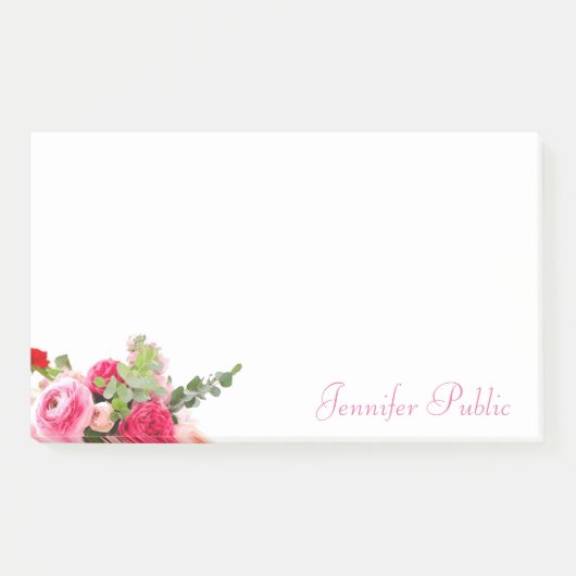 Post-it® Aquarelle Floral Modèle Nom manuscrit Chic (Devant)