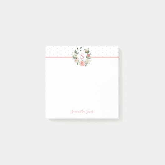 Post-it® Aquarelle Floral Rose Flowers Monogramme (Devant)
