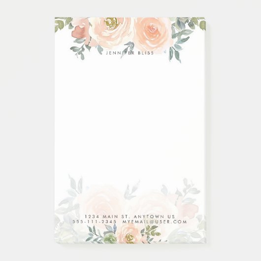 Post-it® Aquarelle florale bleu et vert personnalisée (Devant)