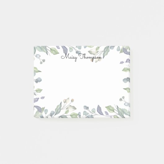 Post-it® Aquarelle florale moderne Nom du script (Devant)