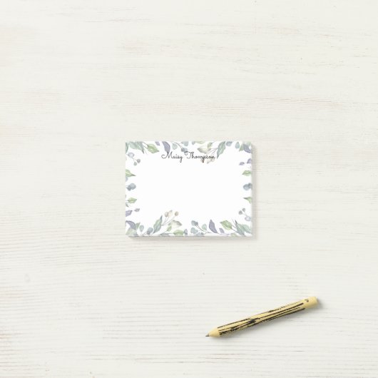 Post-it® Aquarelle florale moderne Nom du script (Sur un bureau)