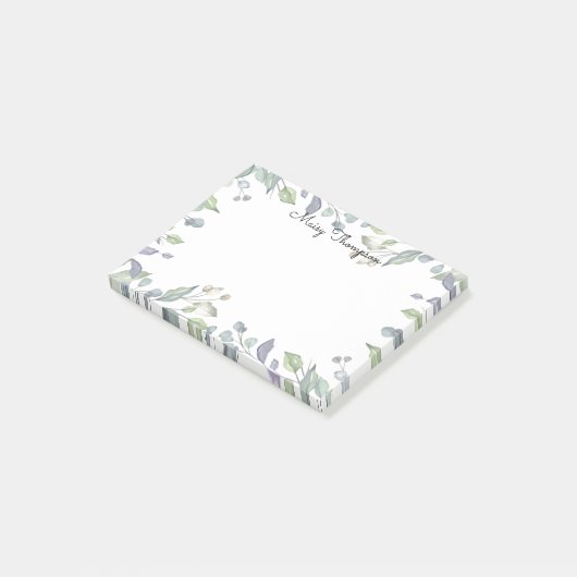 Post-it® Aquarelle florale moderne Nom du script (Incliné)