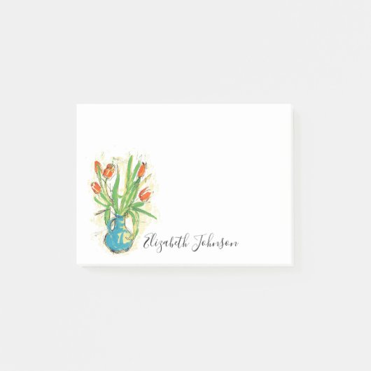 Post-it® Aquarelle Florale Vase Tulips Script Monogramme 4x (Devant)