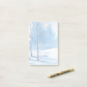 Post-it® Aquarelle Hiver Arbres nus Scène de neige (Sur un bureau)