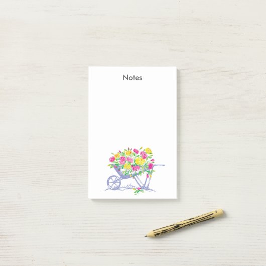 Post-it® Aquarelle jaune rose roses | fourrure de roue rust (Sur un bureau)