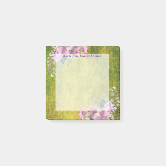 Post-it® Aquarelle Lavande florale sur vert olive (Devant)
