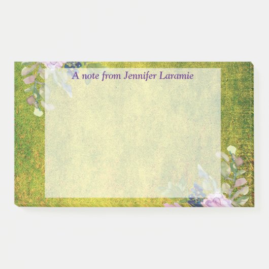 Post-it® Aquarelle Lavande florale sur vert olive (Devant)