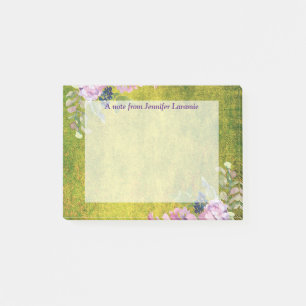 Post-it® Aquarelle Lavande florale sur vert olive