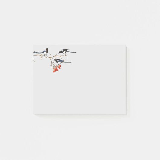 Post-it® Aquarelle Magpie Birds Berry Bush Art (Devant)