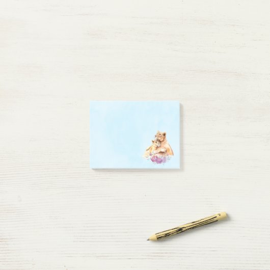 Post-it® Aquarelle mignonne Mère Lion & Cub (Sur un bureau)