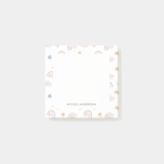 Post-it® Aquarelle mignonne Pastel Arc-en-ciel Étoiles nuag (Devant)