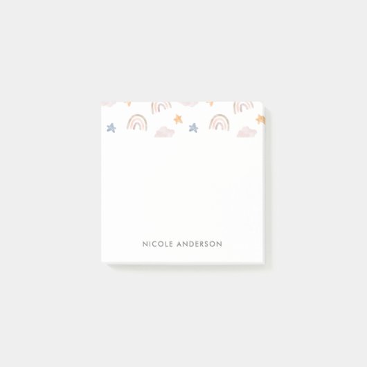 Post-it® Aquarelle mignonne Pastel Arc-en-ciel Étoiles nuag (Devant)