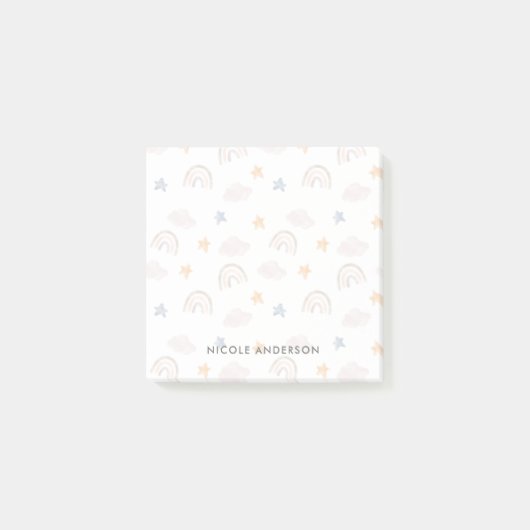 Post-it® Aquarelle mignonne Pastel Arc-en-ciel Étoiles nuag (Devant)