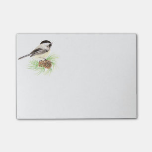 Post-it® Aquarelle mignonne Pickadee Bird Pine Tree