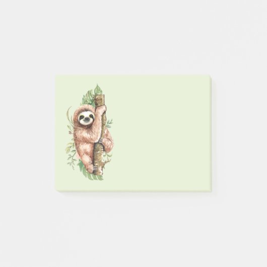 Post-it® Aquarelle mignonne Sloth & Feuilles tropicaux (Devant)