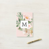Post-it® Aquarelle moderne Fleurs roses Monogrammes (Sur un bureau)