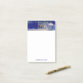 Post-it® Aquarelle Monogramme Bleu et Or Abstraite (Sur un bureau)