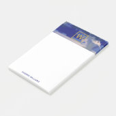 Post-it® Aquarelle Monogramme Bleu et Or Abstraite (Incliné)